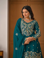 Designer Chinnon Silk Lehenga Choli Set with Embroidery & Sequins