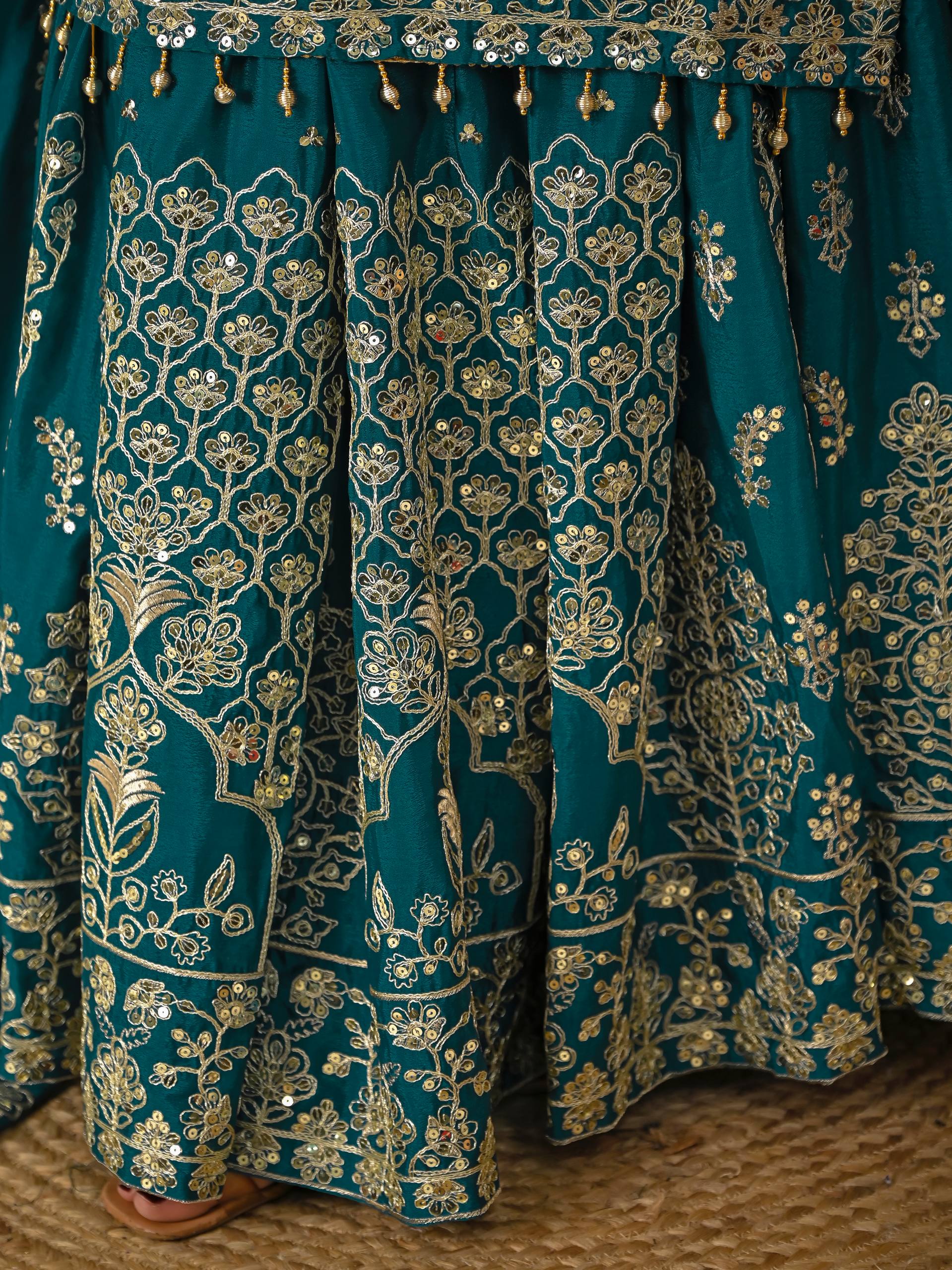 Designer Chinnon Silk Lehenga Choli Set with Embroidery & Sequins