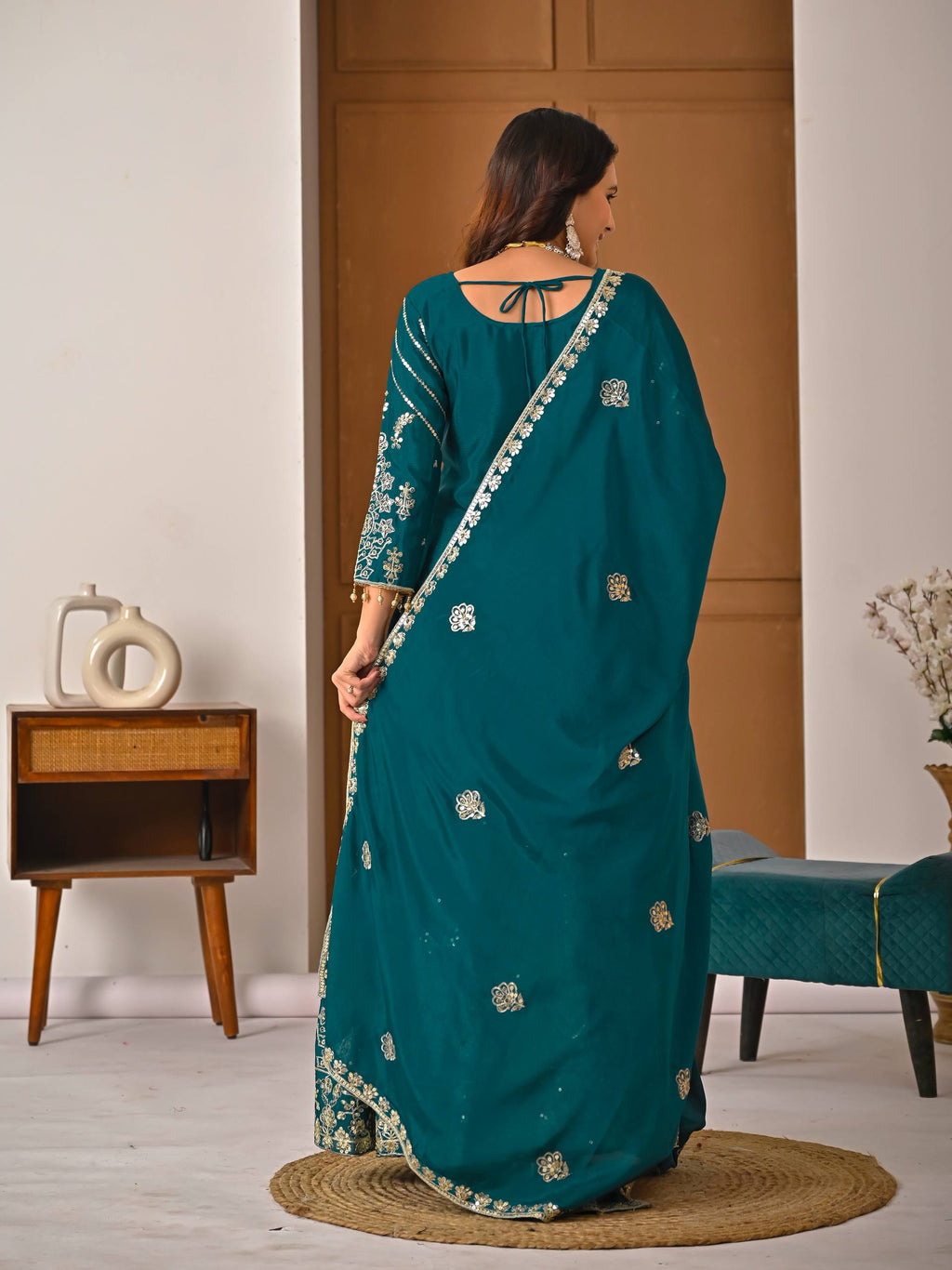 Designer Chinnon Silk Lehenga Choli Set with Embroidery & Sequins