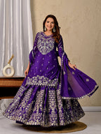 Designer Chinnon Silk Lehenga Choli Set with Embroidery & Sequins