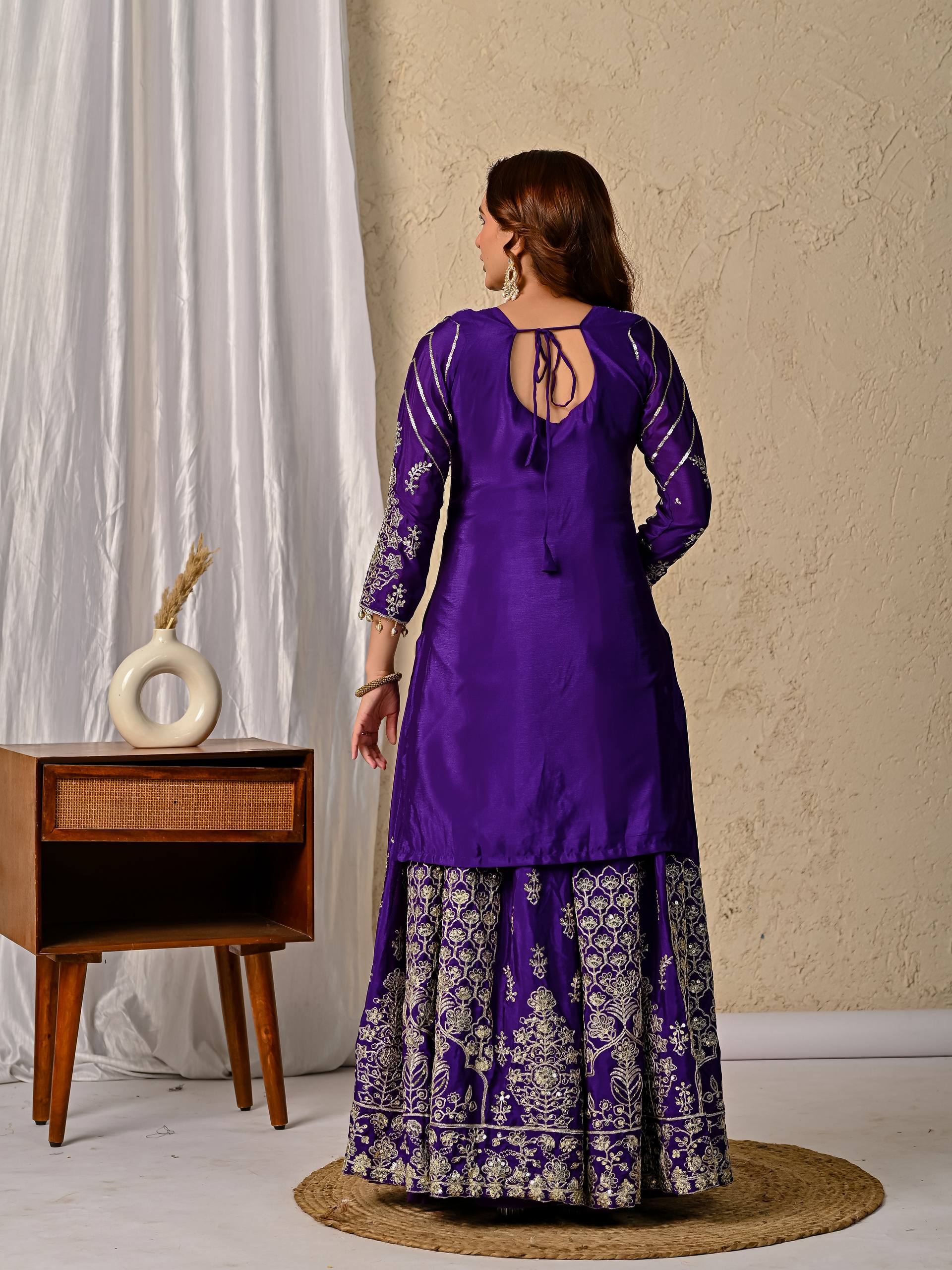 Designer Chinnon Silk Lehenga Choli Set with Embroidery & Sequins