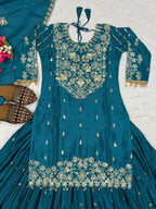 Designer Chinnon Silk Lehenga Choli Set with Embroidery & Sequins
