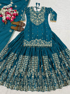 Designer Chinnon Silk Lehenga Choli Set with Embroidery & Sequins