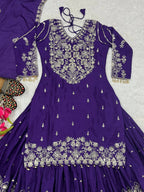 Designer Chinnon Silk Lehenga Choli Set with Embroidery & Sequins