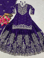 Designer Chinnon Silk Lehenga Choli Set with Embroidery & Sequins