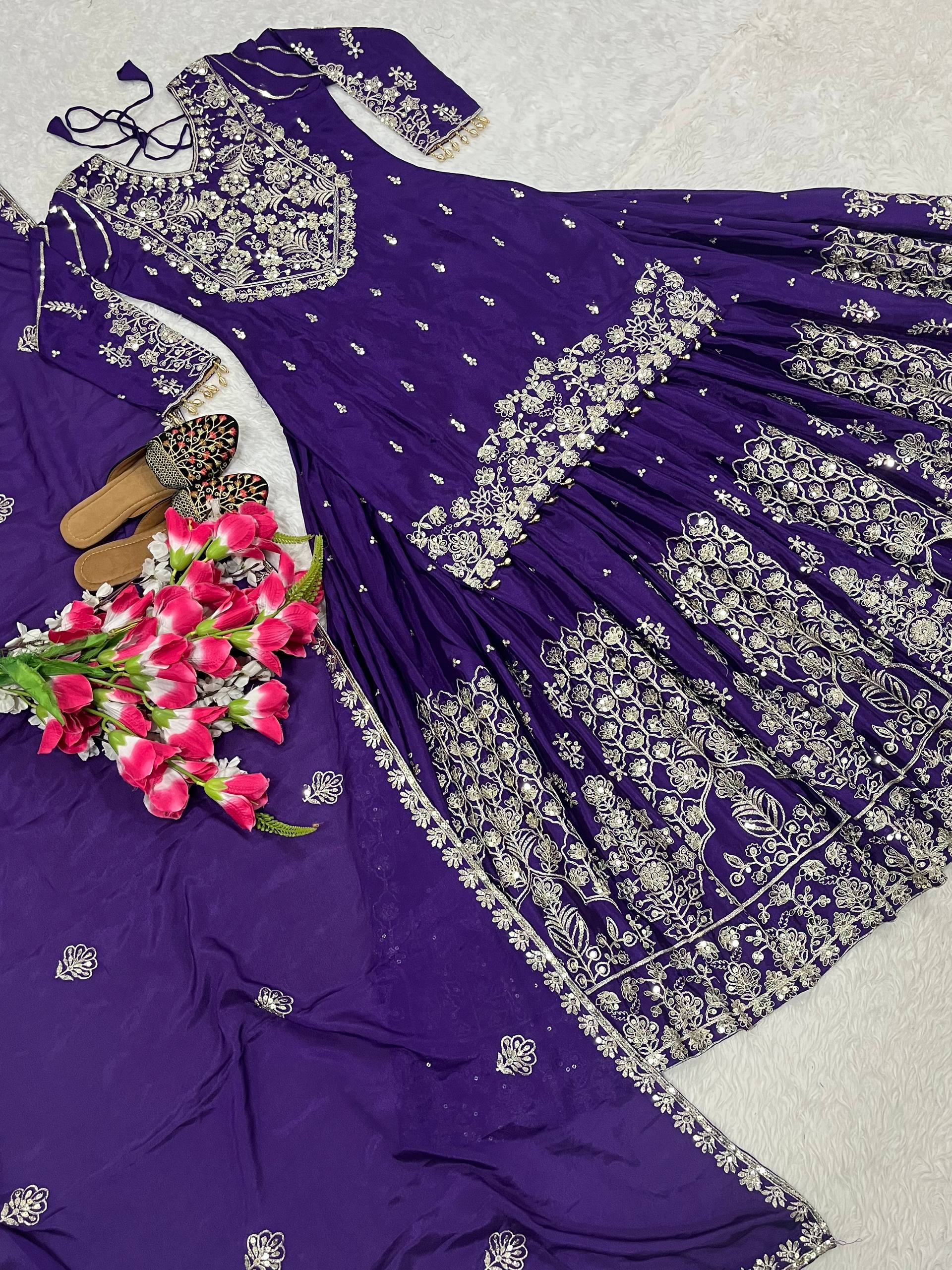 Designer Chinnon Silk Lehenga Choli Set with Embroidery & Sequins
