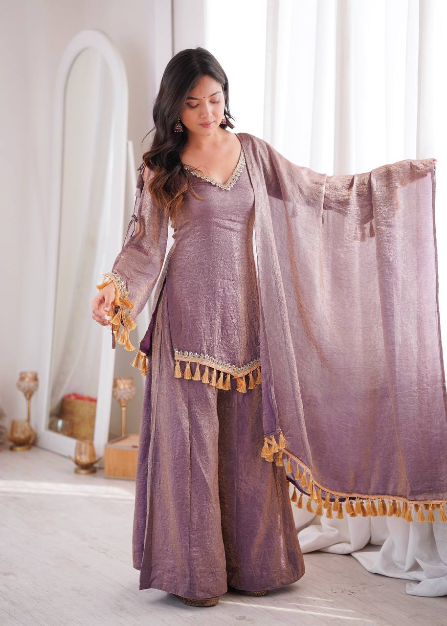 Zarisha Doremon Crush Mirror Lace Kurti Palazzo with Dupatta Set