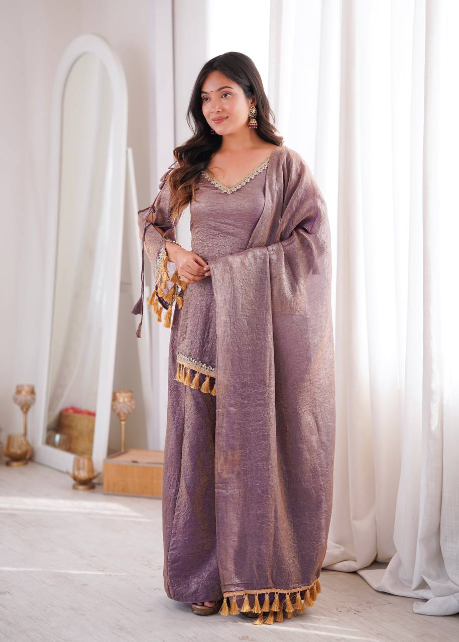 Zarisha Doremon Crush Mirror Lace Kurti Palazzo with Dupatta Set