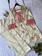 Designer Cos Moss Kurti & Palazzo Set with Real Mirror Embroidery