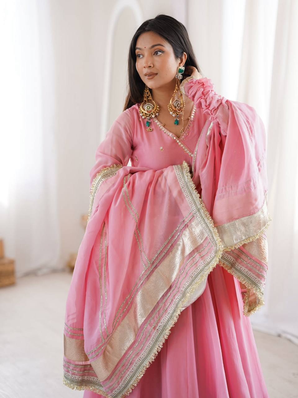 Aarohi Tabby Organza Silk Mirror Work Anarkali Lehenga with Dupatta