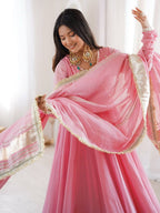 Aarohi Tabby Organza Silk Mirror Work Anarkali Lehenga with Dupatta