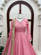 Aarohi Tabby Organza Silk Mirror Work Anarkali Lehenga with Dupatta