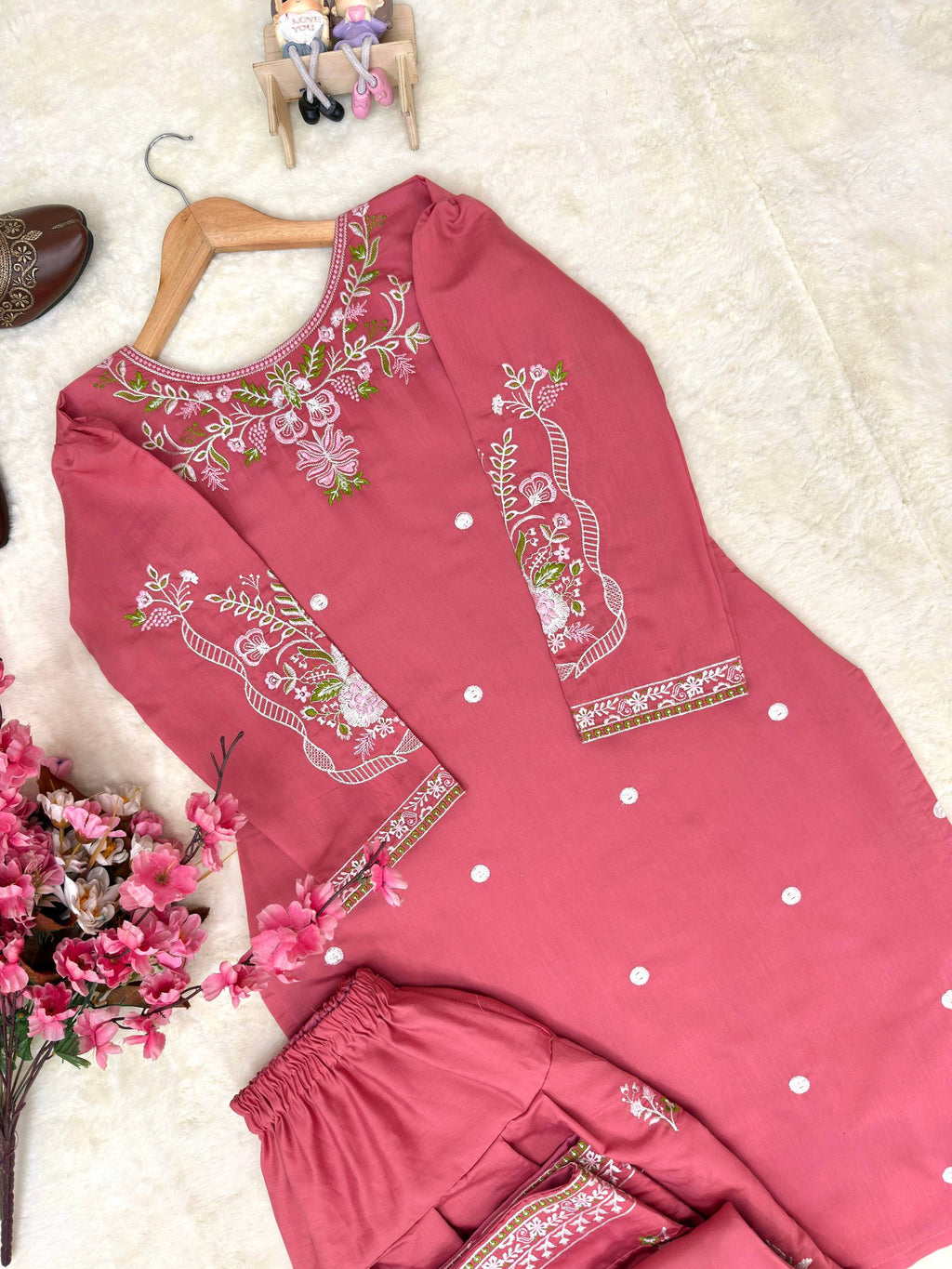 Zehvika Roman Silk Heavy Thread Embroidered Farshi Palazzo Suit