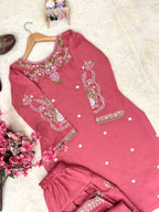 Zehvika Roman Silk Heavy Thread Embroidered Farshi Palazzo Suit