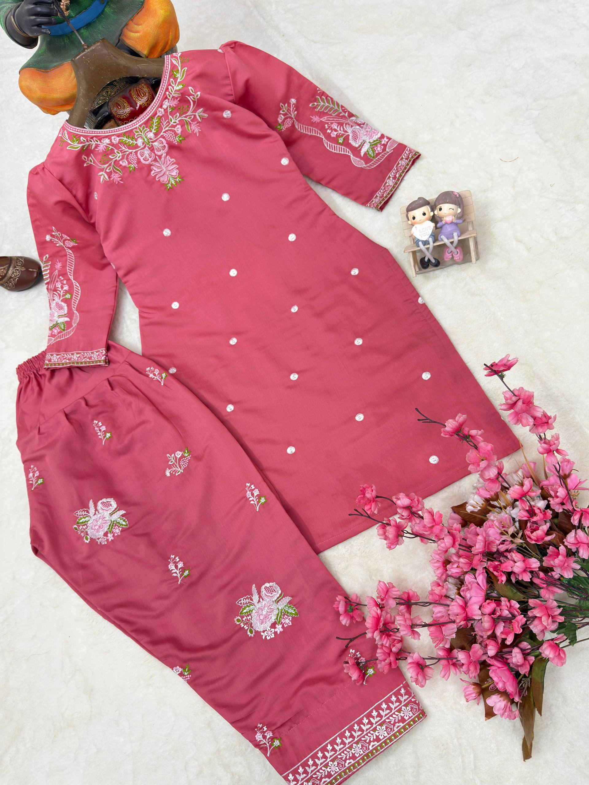 Zehvika Roman Silk Heavy Thread Embroidered Farshi Palazzo Suit