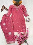 Zehvika Roman Silk Heavy Thread Embroidered Farshi Palazzo Suit
