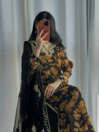 Zarvella Noor Designer Faux Georgette Embroidered Sequins Palazzo Suit with Digital Print & Lace Border Dupatta