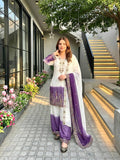 Ziyana Dual Tone Star Georgette Embroidered Sequins Kurti Palazzo with Dupatta Set