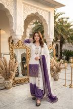 Ziyana Dual Tone Star Georgette Embroidered Sequins Kurti Palazzo with Dupatta Set