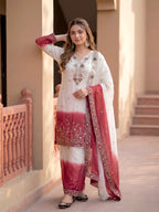 Ziyana Dual Tone Star Georgette Embroidered Sequins Kurti Palazzo with Dupatta Set