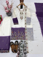Ziyana Dual Tone Star Georgette Embroidered Sequins Kurti Palazzo with Dupatta Set
