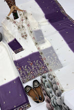 Ziyana Dual Tone Star Georgette Embroidered Sequins Kurti Palazzo with Dupatta Set