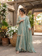 Zariya Premium Fendy Silk Embroidered Sharara Plazzo Set with Real Mirror & Sequin Work, Full Sleeve Festive Ethnic Wear for Women