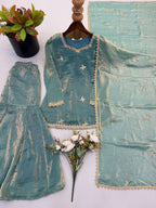 Zariya Premium Fendy Silk Embroidered Sharara Plazzo Set with Real Mirror & Sequin Work, Full Sleeve Festive Ethnic Wear for Women