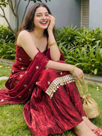 Premium Fendy Silk Real Mirror Work Sharara Set with Embroidered Dupatta
