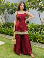 Premium Fendy Silk Real Mirror Work Sharara Set with Embroidered Dupatta