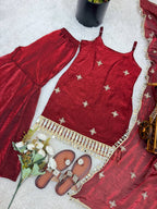 Premium Fendy Silk Real Mirror Work Sharara Set with Embroidered Dupatta