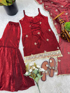 Premium Fendy Silk Real Mirror Work Sharara Set with Embroidered Dupatta