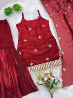 Premium Fendy Silk Real Mirror Work Sharara Set with Embroidered Dupatta