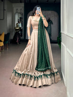 Beautiful Chanderi Ghughri & Mirror Work Lehenga Choli Set with Gotta Patti Dupatta