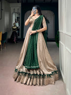 Beautiful Chanderi Ghughri & Mirror Work Lehenga Choli Set with Gotta Patti Dupatta