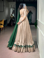 Beautiful Chanderi Ghughri & Mirror Work Lehenga Choli Set with Gotta Patti Dupatta