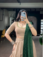 Beautiful Chanderi Ghughri & Mirror Work Lehenga Choli Set with Gotta Patti Dupatta