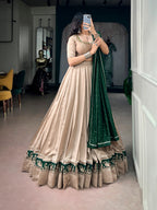 Beautiful Chanderi Ghughri & Mirror Work Lehenga Choli Set with Gotta Patti Dupatta