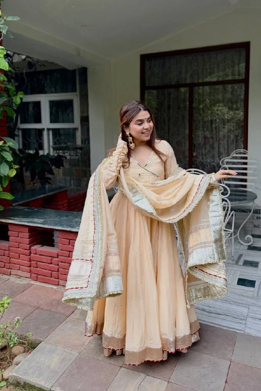 Aarohi Tabby Organza Silk Mirror Work Anarkali Lehenga with Dupatta
