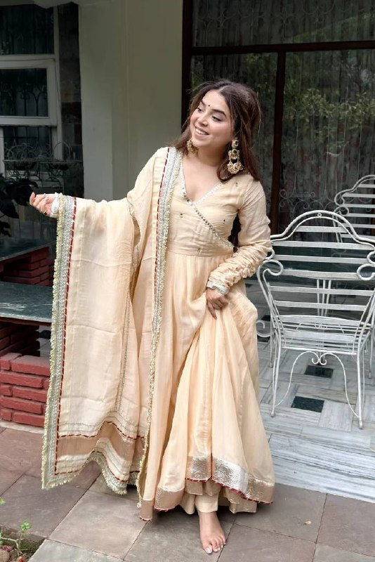 Aarohi Tabby Organza Silk Mirror Work Anarkali Lehenga with Dupatta