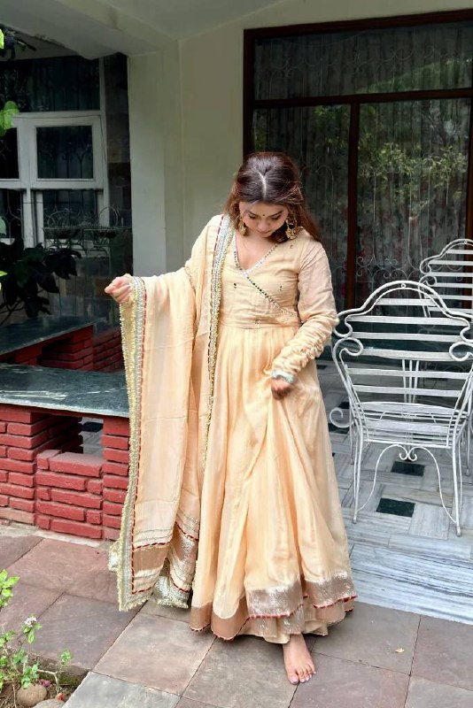 Aarohi Tabby Organza Silk Mirror Work Anarkali Lehenga with Dupatta