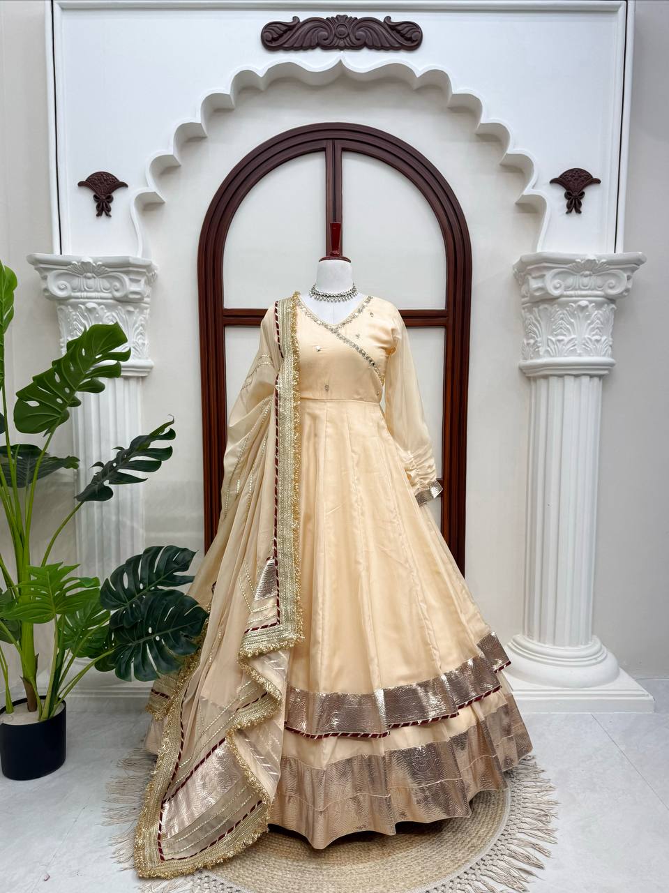 Aarohi Tabby Organza Silk Mirror Work Anarkali Lehenga with Dupatta