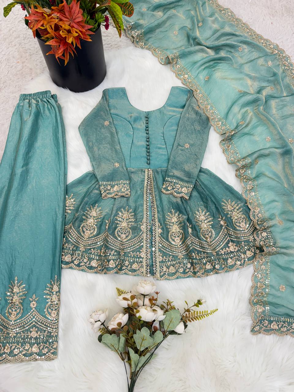 Wedding Special Fendy Silk Sequence Embroidery Palazzo Collection