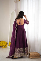 Designer Fendy Silk Gown Set with Heavy Embroidery Codding & Sequin Work, Full Sleeve Gown, Micro Cotton Pant and Matching Dupatta