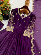 Designer Fendy Silk Gown Set with Heavy Embroidery Codding & Sequin Work, Full Sleeve Gown, Micro Cotton Pant and Matching Dupatta