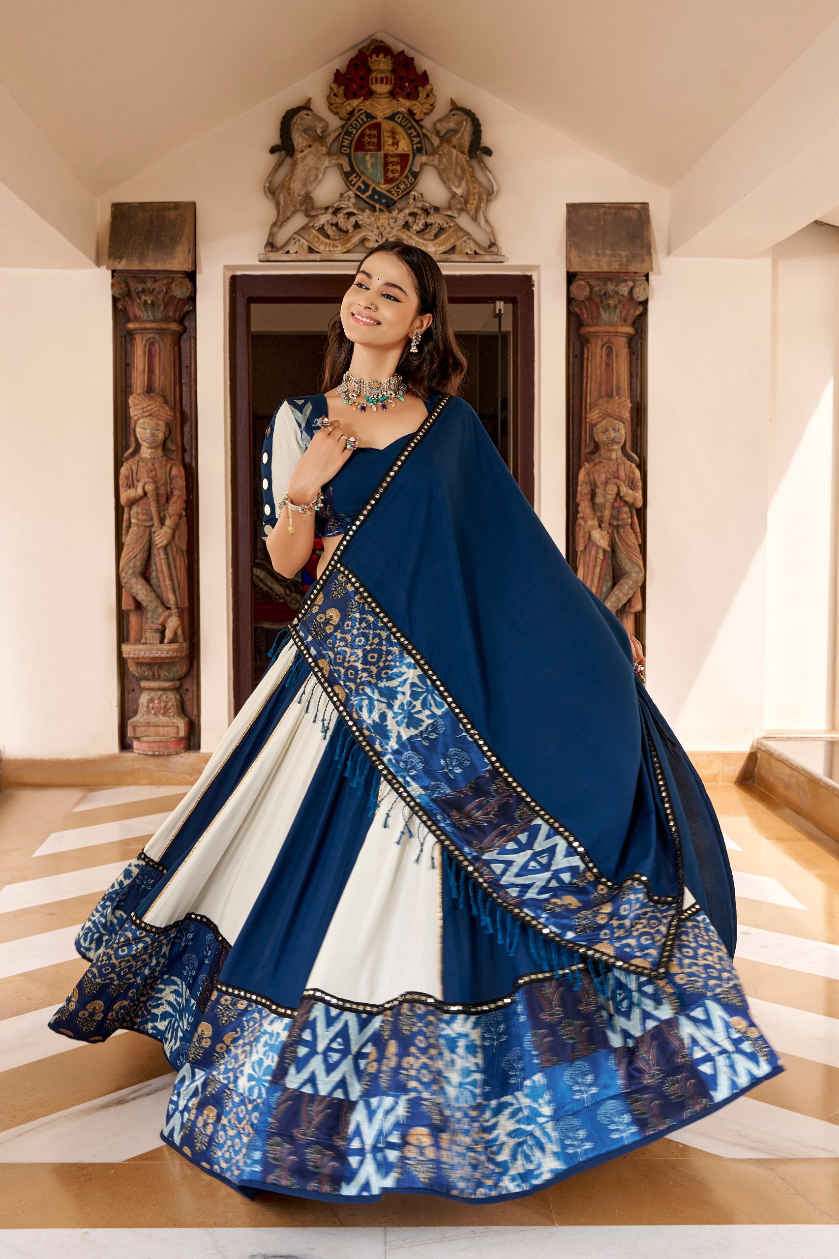Peakcock Blue Traditional Rayon Lehenga for Navratri festival