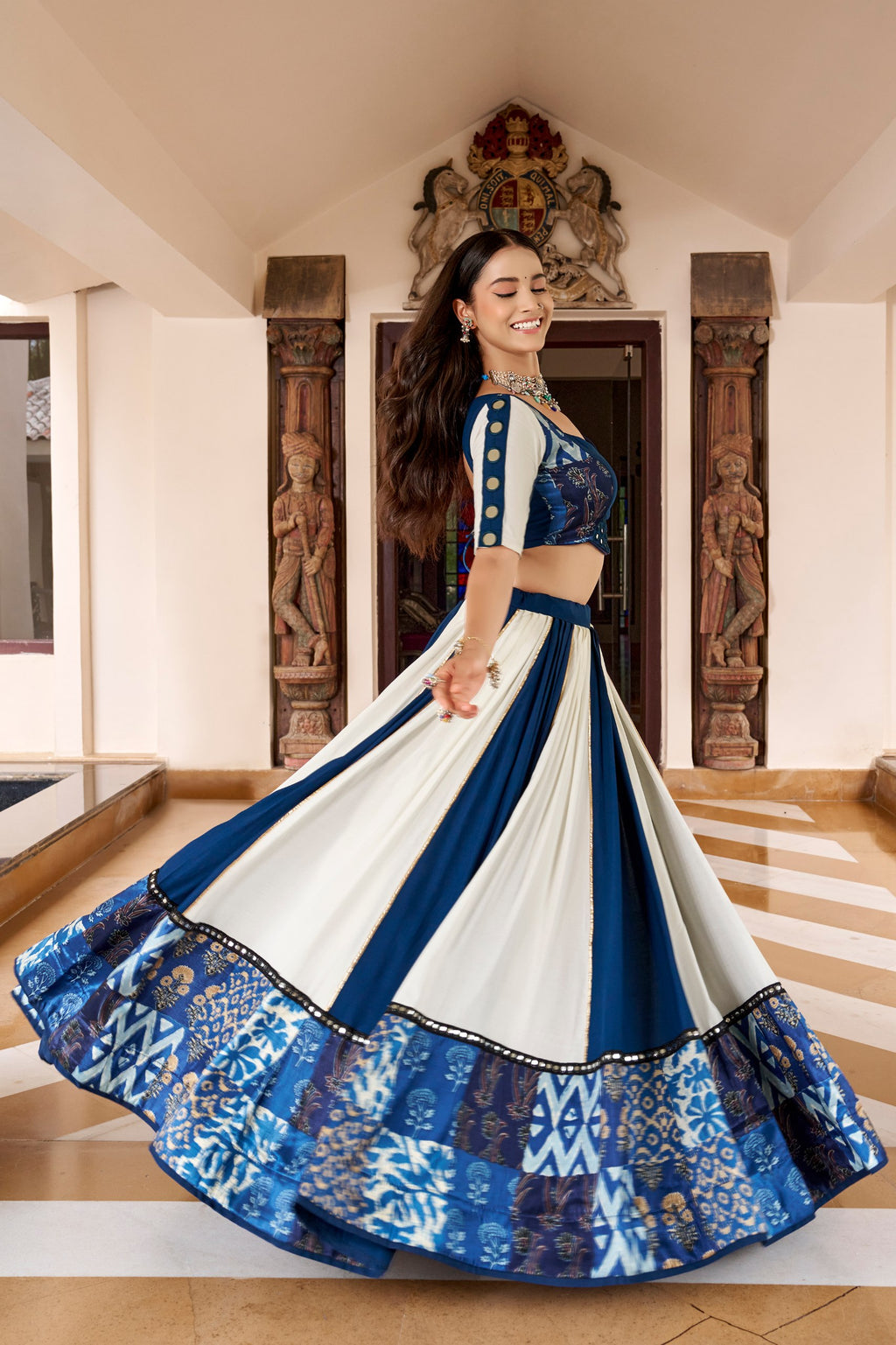 Peakcock Blue Traditional Rayon Lehenga for Navratri festival