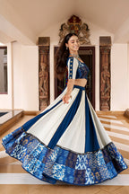 Peakcock Blue Traditional Rayon Lehenga for Navratri festival