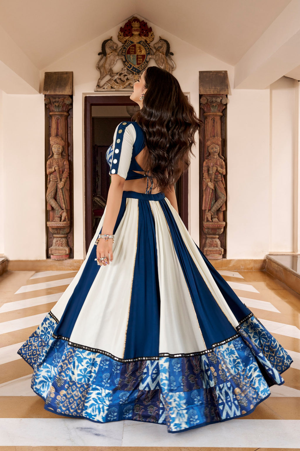 Peakcock Blue Traditional Rayon Lehenga for Navratri festival