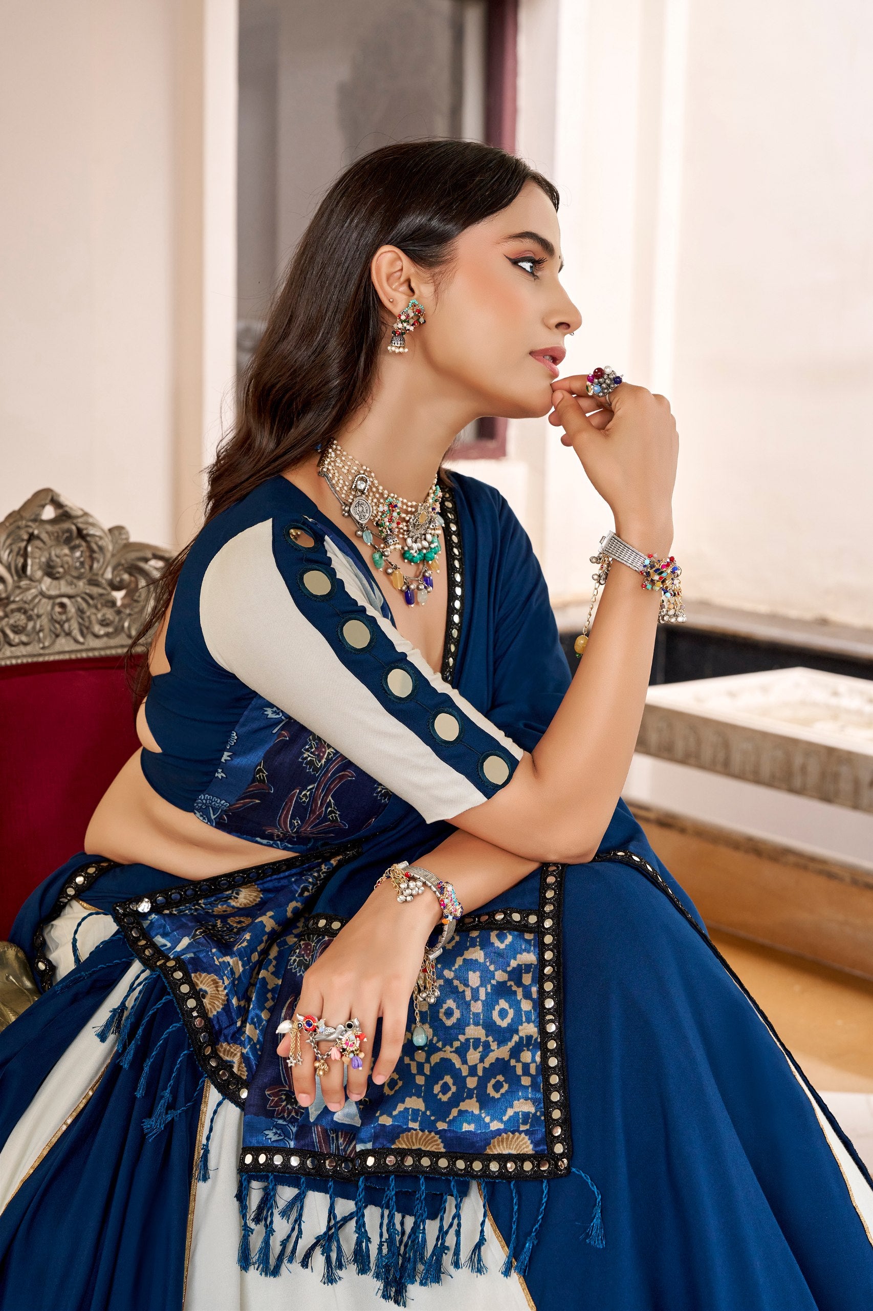 Peakcock Blue Traditional Rayon Lehenga for Navratri festival